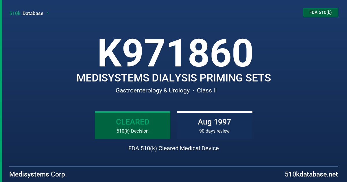 K971860 MEDISYSTEMS DIALYSIS PRIMING SETS FDA 510(k) Cleared Medical Device