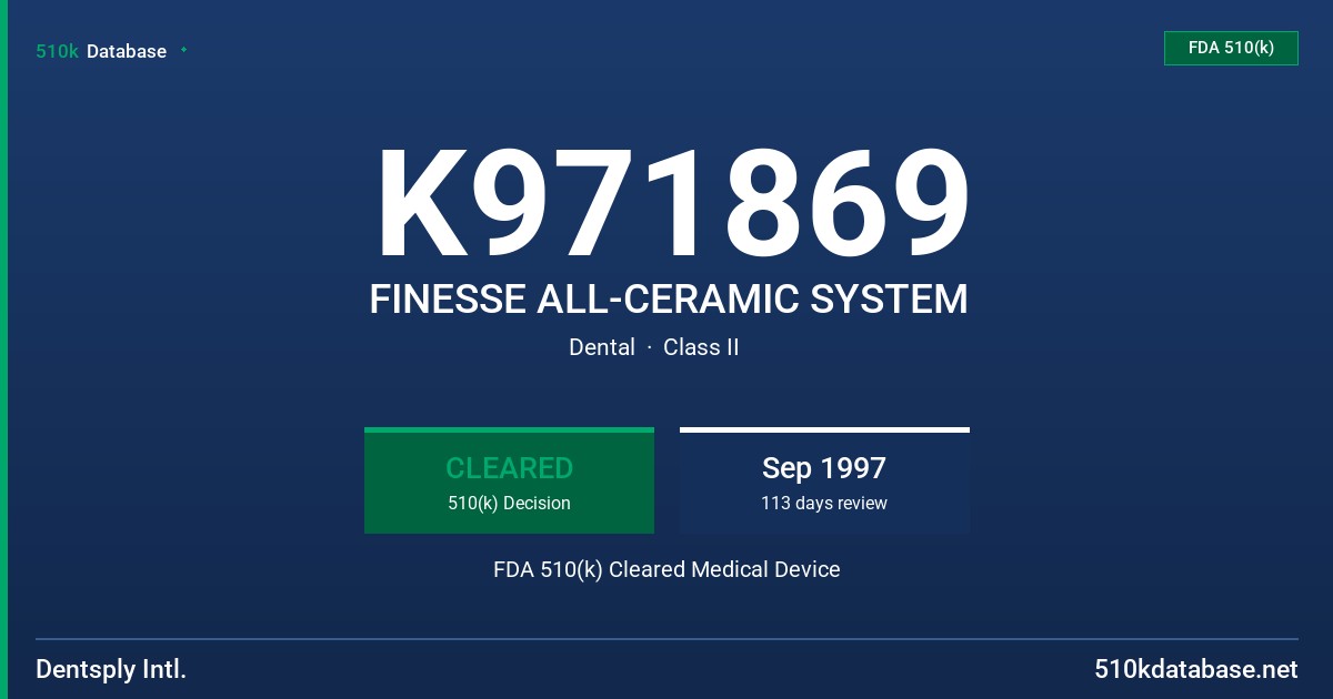 K971869 FINESSE ALL-CERAMIC SYSTEM FDA 510(k) Cleared Medical Device