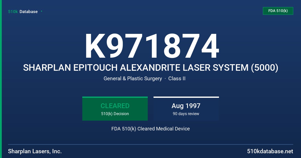 K971874 SHARPLAN EPITOUCH ALEXANDRITE LASER SYSTEM (5000) FDA 510(k) Cleared Medical Device