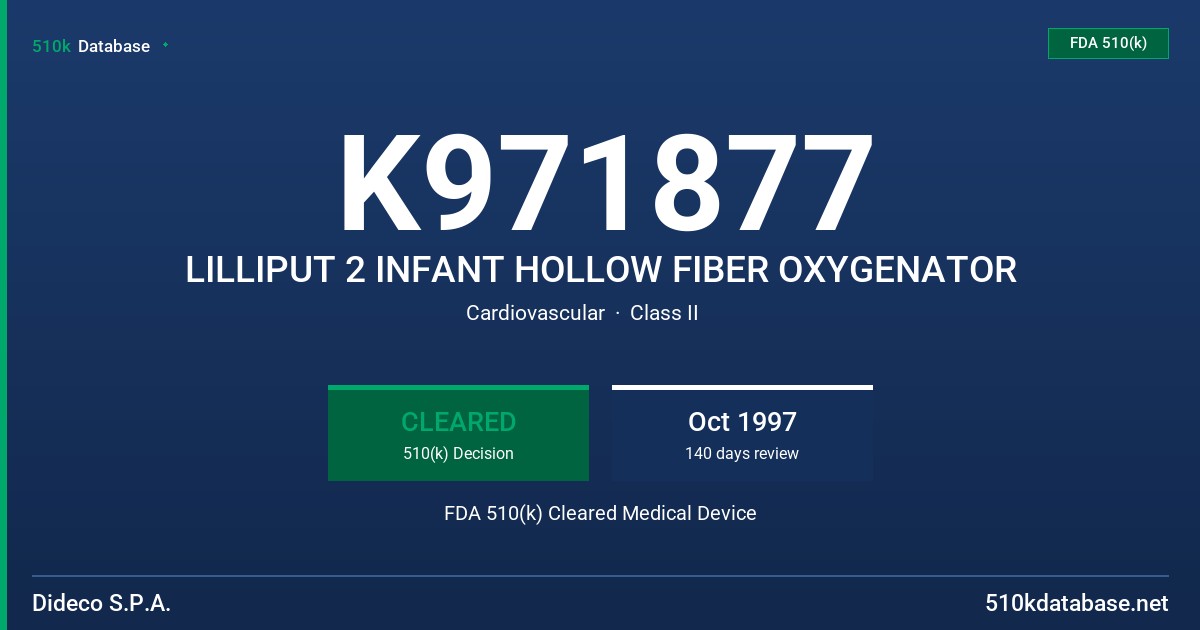 K971877 LILLIPUT 2 INFANT HOLLOW FIBER OXYGENATOR FDA 510(k) Cleared Medical Device