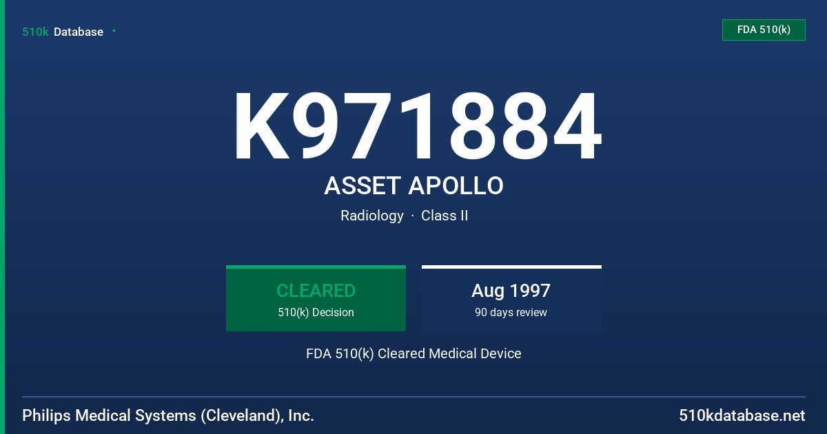 K971884 ASSET APOLLO FDA 510(k) Cleared Medical Device