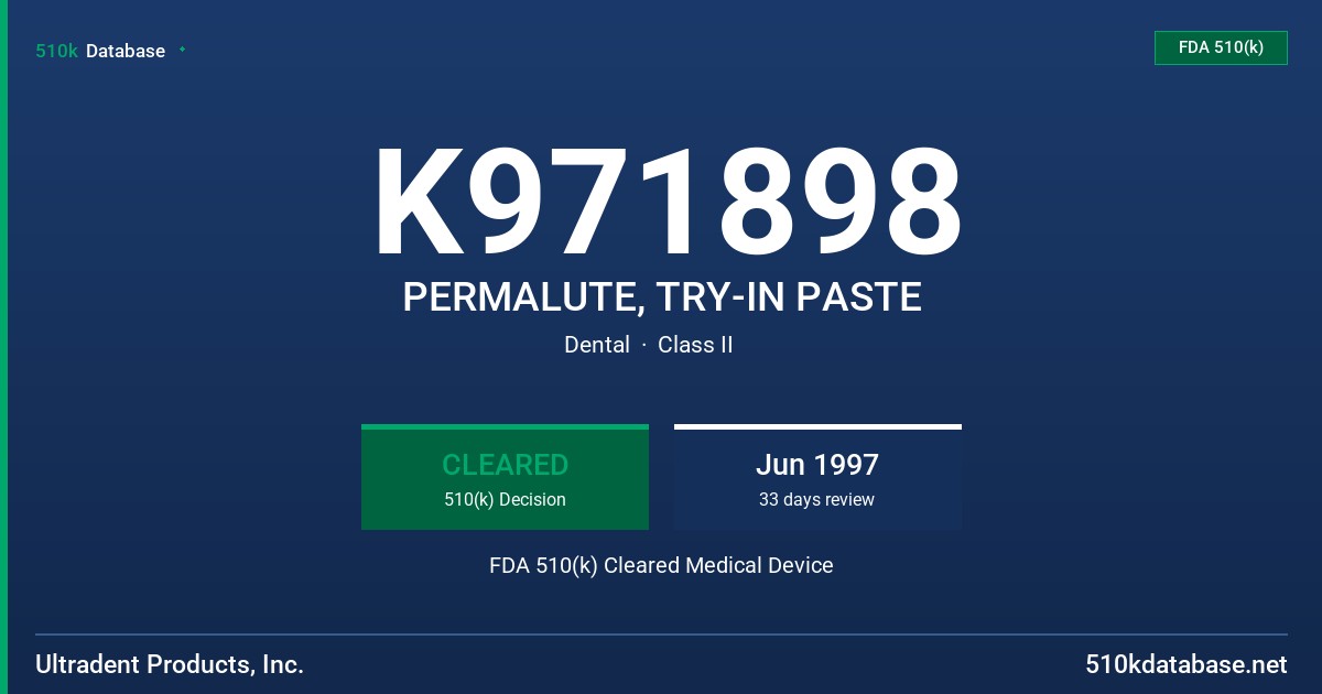K971898 PERMALUTE, TRY-IN PASTE FDA 510(k) Cleared Medical Device