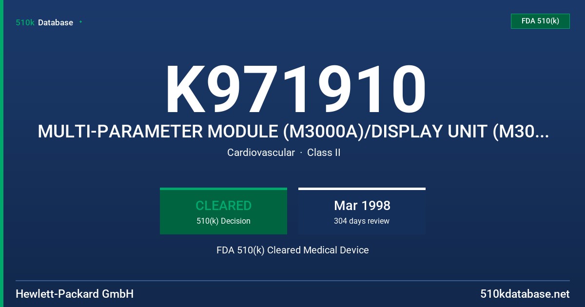 K971910 MULTI-PARAMETER MODULE (M3000A)/DISPLAY UNIT (M3046A) FDA 510(k) Cleared Medical Device