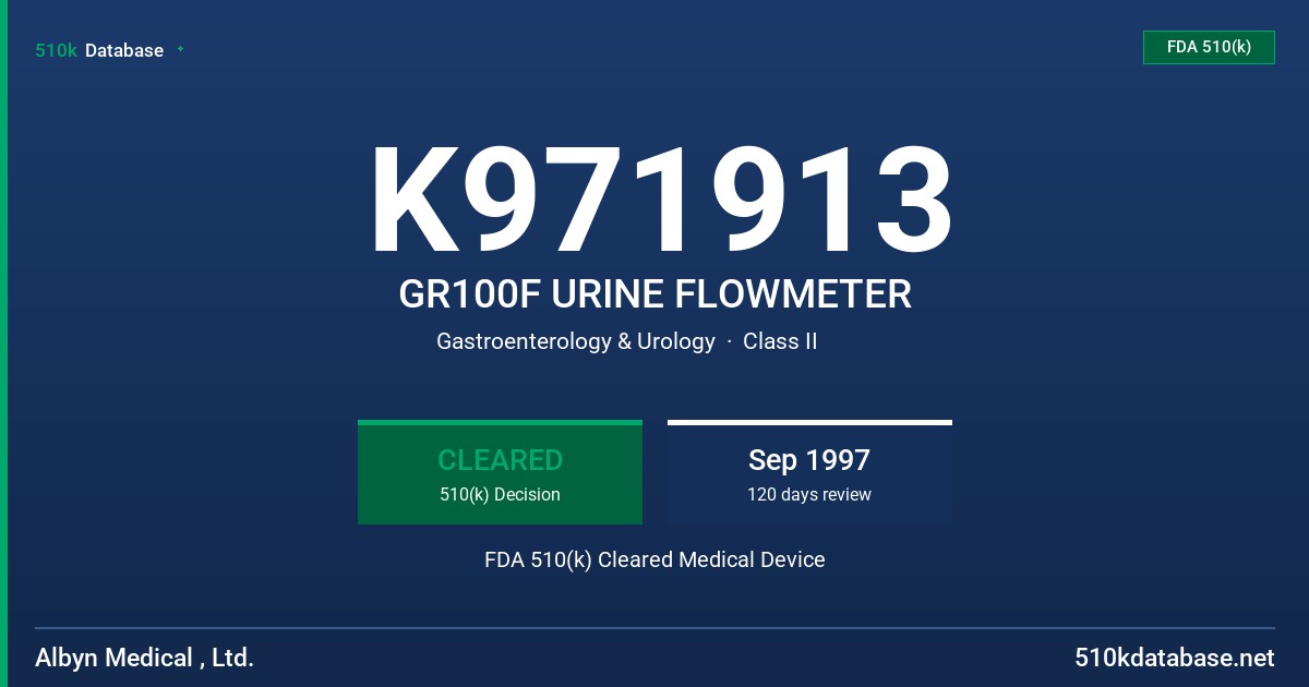 K971913 GR100F URINE FLOWMETER FDA 510(k) Cleared Medical Device