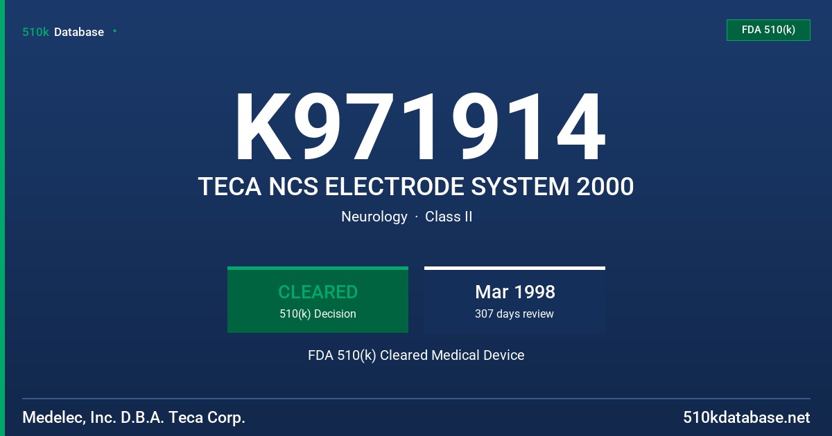K971914 TECA NCS ELECTRODE SYSTEM 2000 FDA 510(k) Cleared Medical Device
