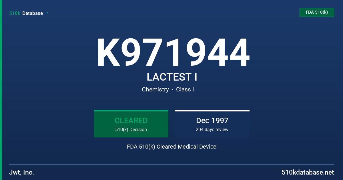K971944 LACTEST I FDA 510(k) Cleared Medical Device