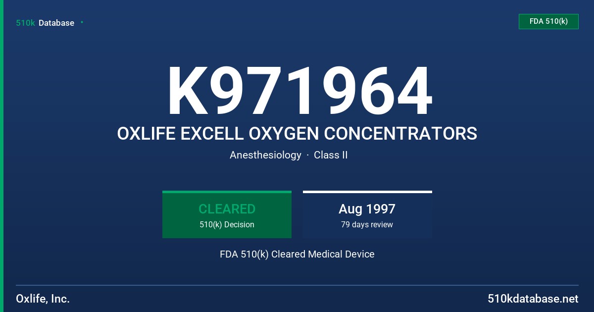 K971964 OXLIFE EXCELL OXYGEN CONCENTRATORS FDA 510(k) Cleared Medical Device