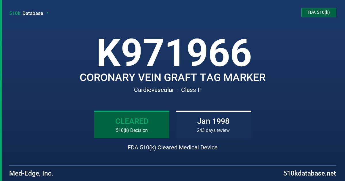 K971966 CORONARY VEIN GRAFT TAG MARKER FDA 510(k) Cleared Medical Device