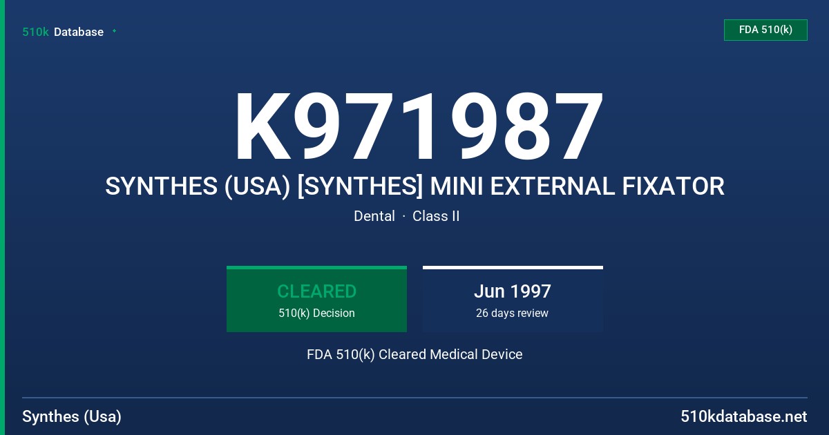 K971987 SYNTHES (USA) [SYNTHES] MINI EXTERNAL FIXATOR FDA 510(k) Cleared Medical Device