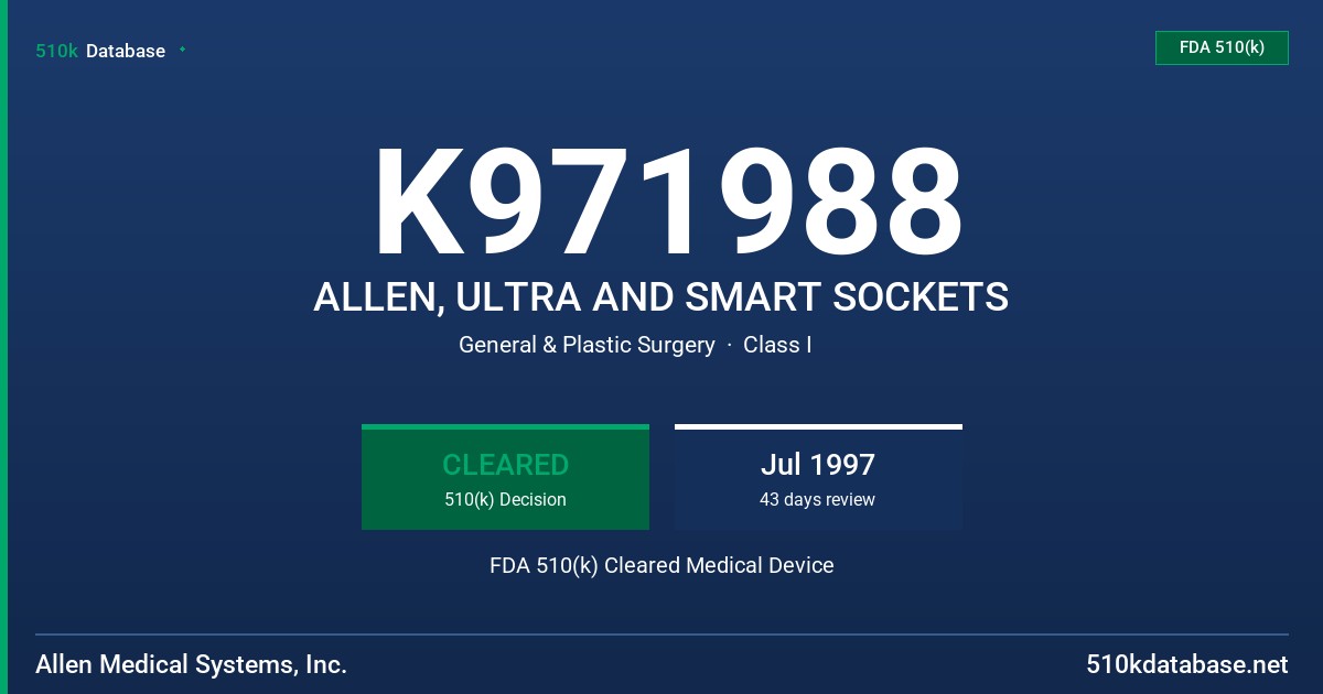 K971988 ALLEN, ULTRA AND SMART SOCKETS FDA 510(k) Cleared Medical Device