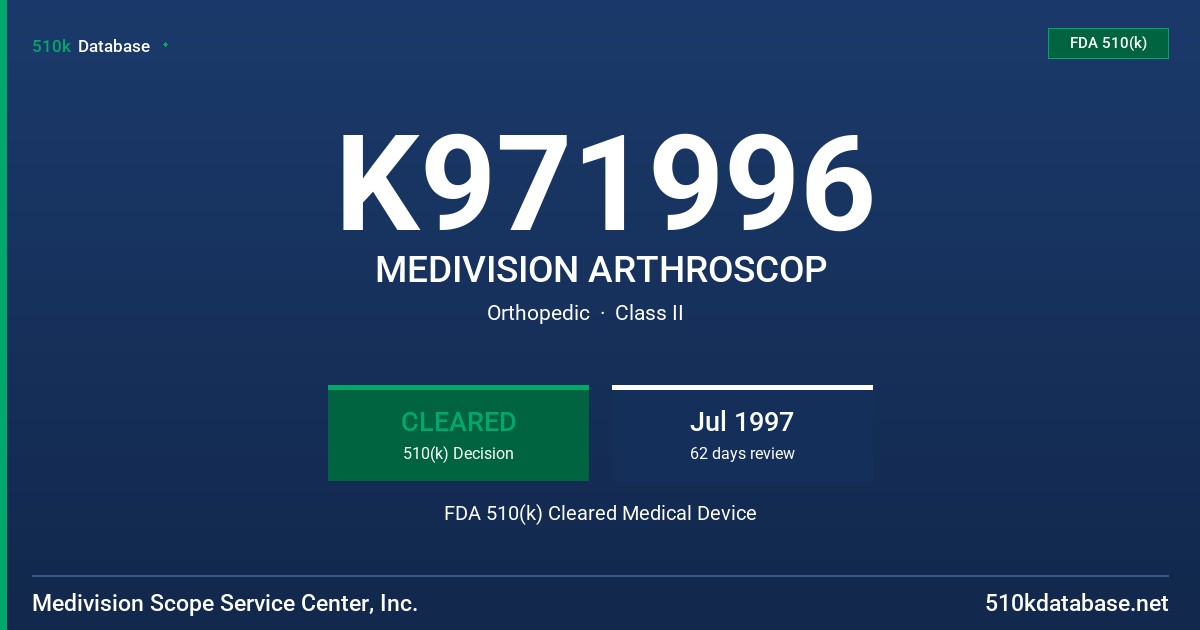 K971996 MEDIVISION ARTHROSCOP FDA 510(k) Cleared Medical Device