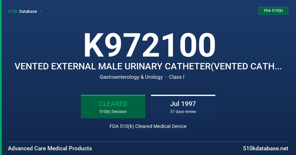 K972100 VENTED EXTERNAL MALE URINARY CATHETER(VENTED CATH 5000) FDA 510(k) Cleared Medical Device