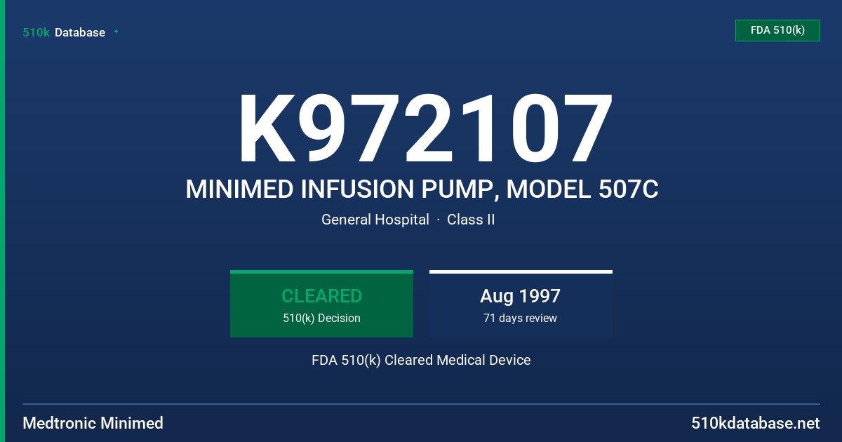 K972107 MINIMED INFUSION PUMP, MODEL 507C FDA 510(k) Cleared Medical Device