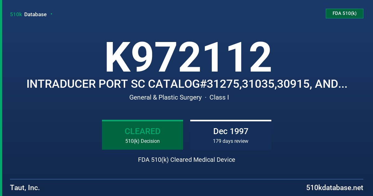 K972112 INTRADUCER PORT SC CATALOG#31275,31035,30915, AND 31450 FDA 510(k) Cleared Medical Device