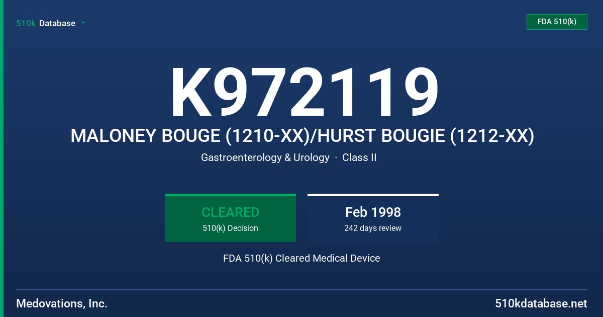 K972119 MALONEY BOUGE (1210-XX)/HURST BOUGIE (1212-XX) FDA 510(k) Cleared Medical Device