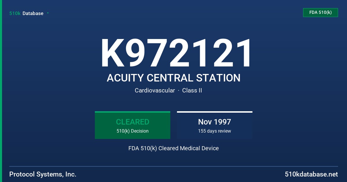 K972121 ACUITY CENTRAL STATION FDA 510(k) Cleared Medical Device
