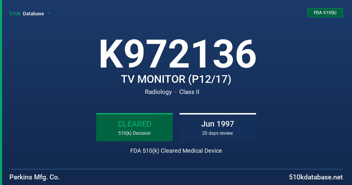 K972136 TV MONITOR (P12/17) FDA 510(k) Cleared Medical Device