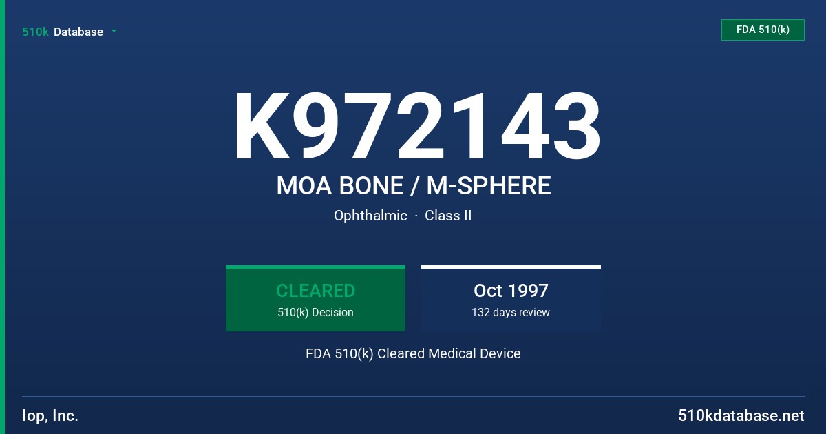 K972143 MOA BONE / M-SPHERE FDA 510(k) Cleared Medical Device