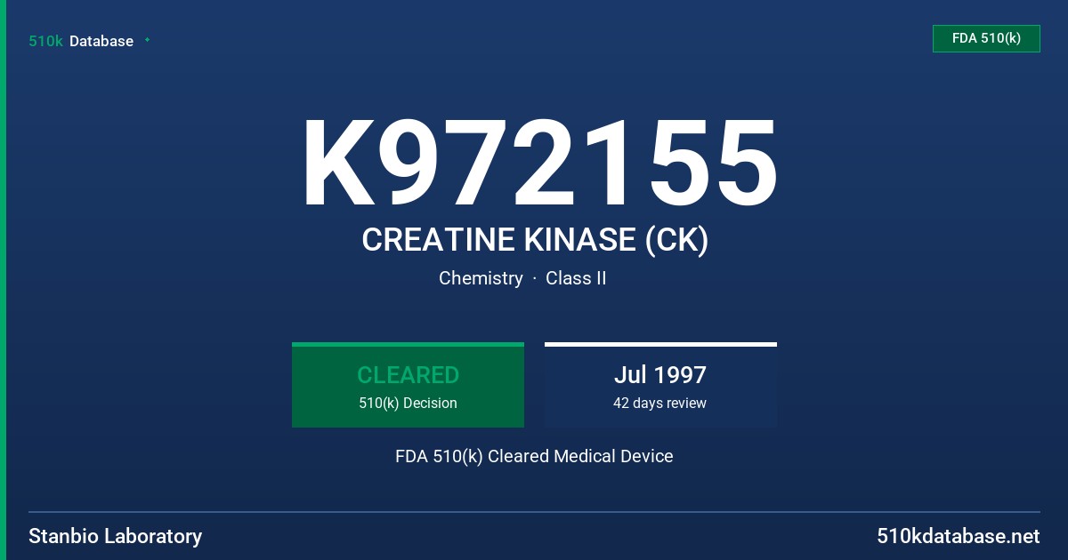 K972155 CREATINE KINASE (CK) FDA 510(k) Cleared Medical Device