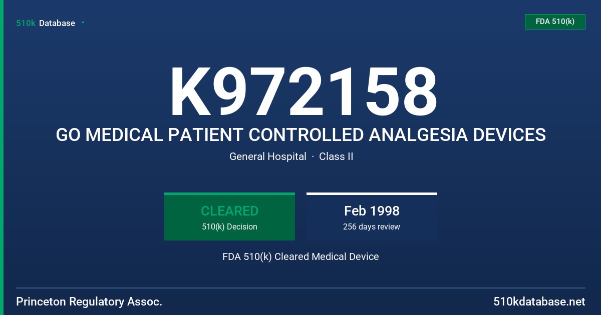 K972158 GO MEDICAL PATIENT CONTROLLED ANALGESIA DEVICES FDA 510(k) Cleared Medical Device