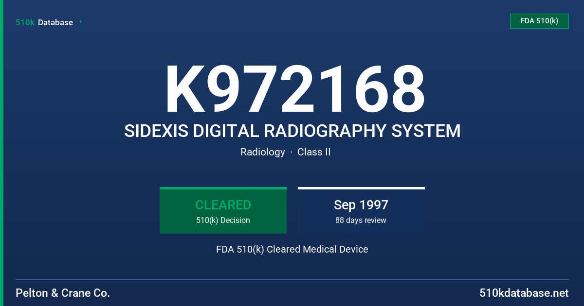 K972168 SIDEXIS DIGITAL RADIOGRAPHY SYSTEM FDA 510(k) Cleared Medical Device