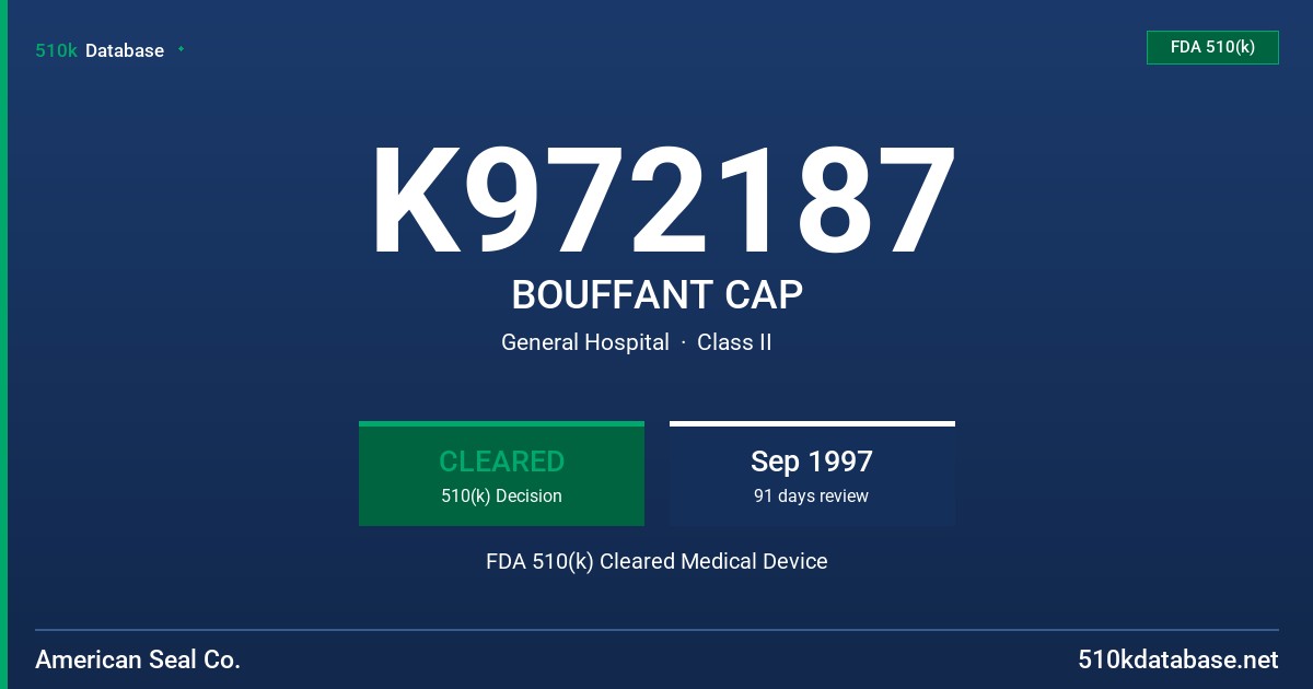 K972187 BOUFFANT CAP FDA 510(k) Cleared Medical Device