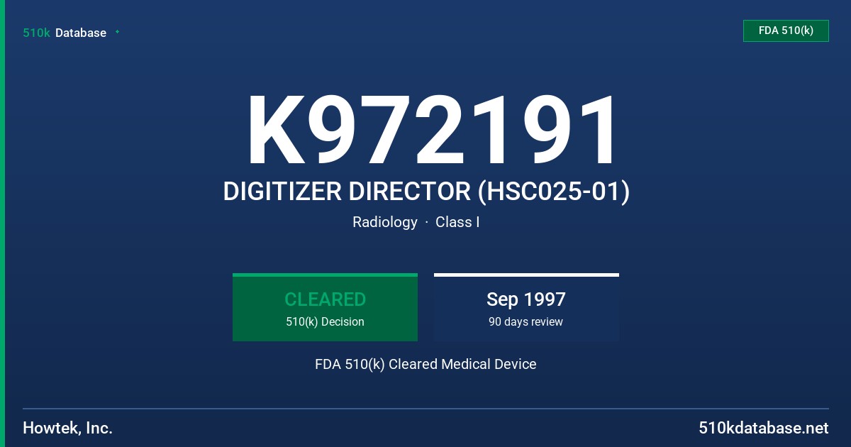 K972191 DIGITIZER DIRECTOR (HSC025-01) FDA 510(k) Cleared Medical Device