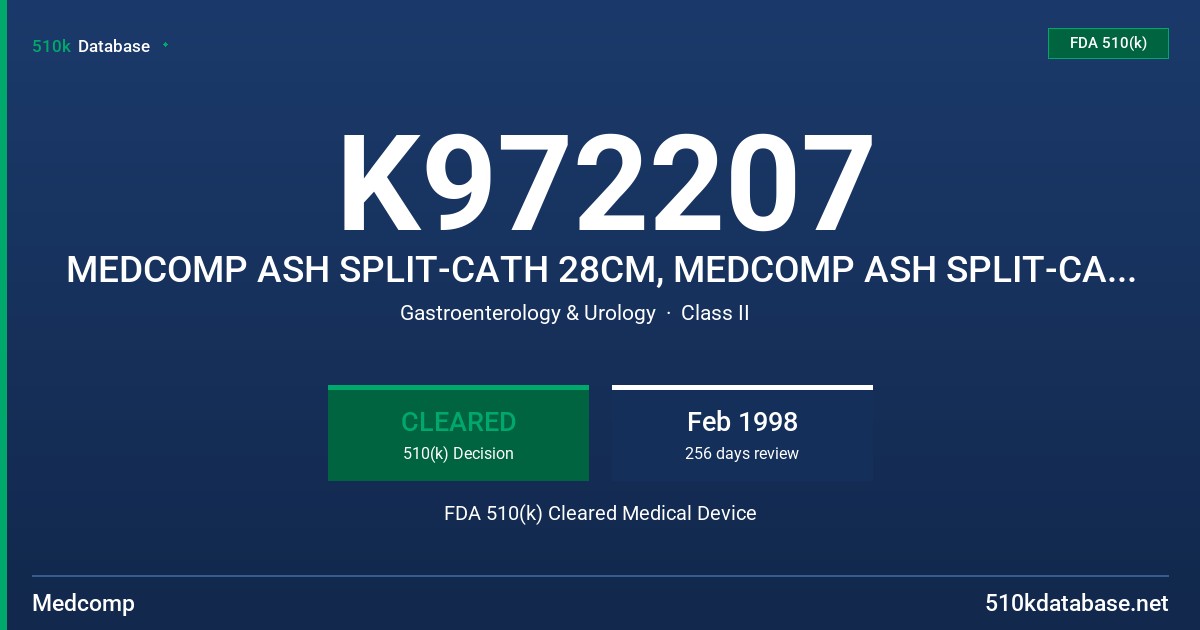 K972207 MEDCOMP ASH SPLIT-CATH 28CM, MEDCOMP ASH SPLIT-CATH 32CM FDA 510(k) Cleared Medical Device
