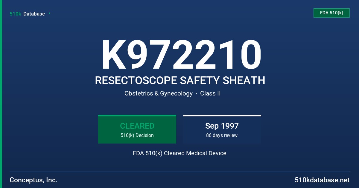 K972210 RESECTOSCOPE SAFETY SHEATH FDA 510(k) Cleared Medical Device