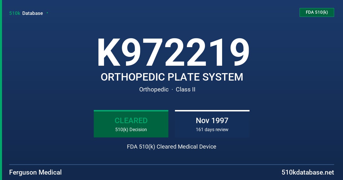 K972219 ORTHOPEDIC PLATE SYSTEM FDA 510(k) Cleared Medical Device