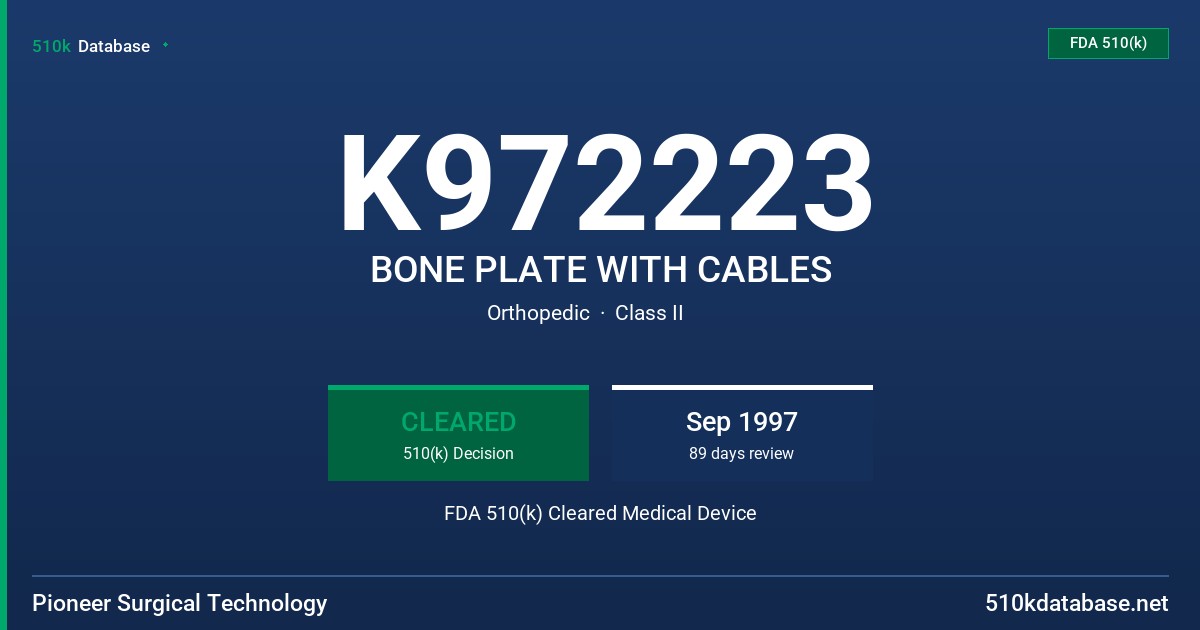 K972223 BONE PLATE WITH CABLES FDA 510(k) Cleared Medical Device