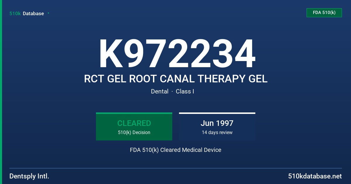 K972234 RCT GEL ROOT CANAL THERAPY GEL FDA 510(k) Cleared Medical Device