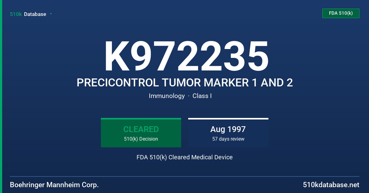 K972235 PRECICONTROL TUMOR MARKER 1 AND 2 FDA 510(k) Cleared Medical Device