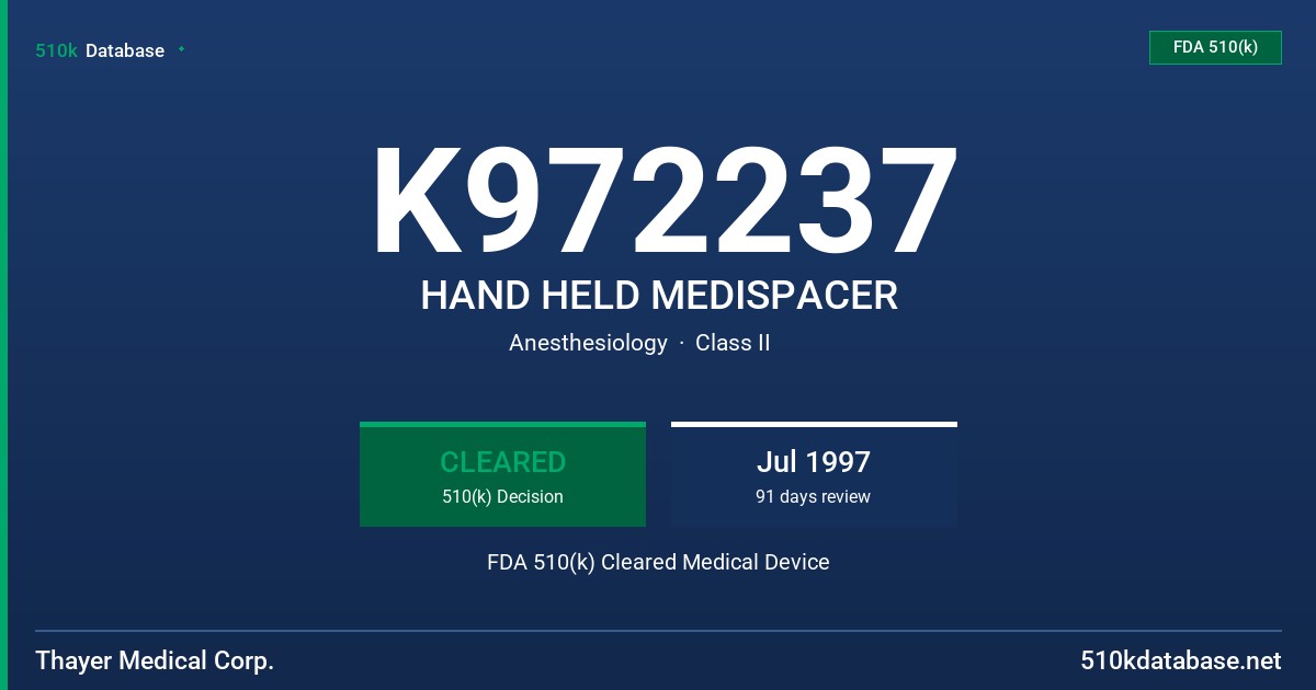 K972237 HAND HELD MEDISPACER FDA 510(k) Cleared Medical Device