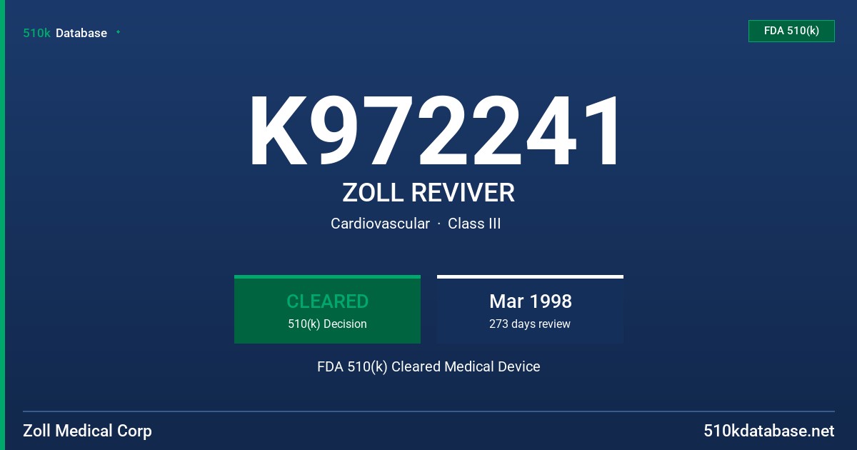 K972241 ZOLL REVIVER FDA 510(k) Cleared Medical Device