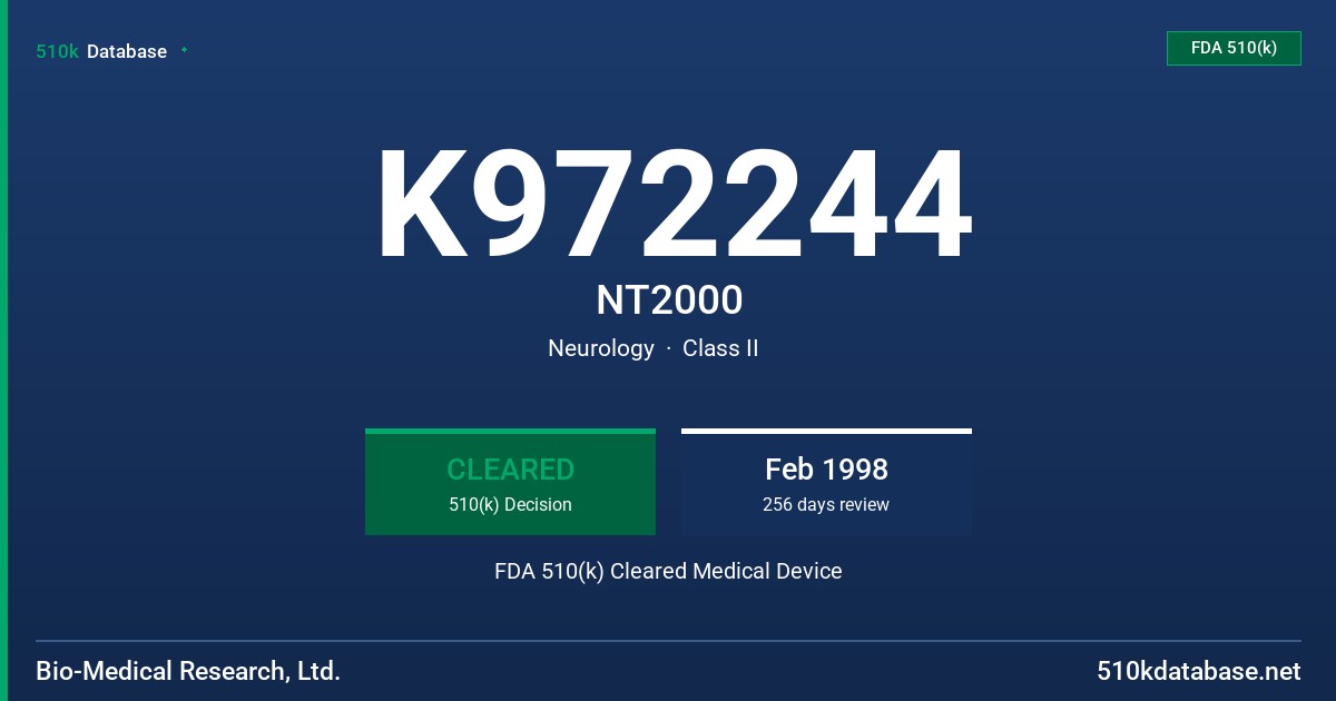 K972244 NT2000 FDA 510(k) Cleared Medical Device