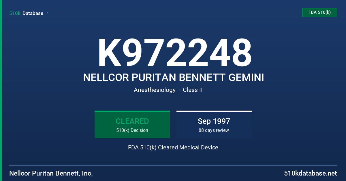 K972248 NELLCOR PURITAN BENNETT GEMINI FDA 510(k) Cleared Medical Device