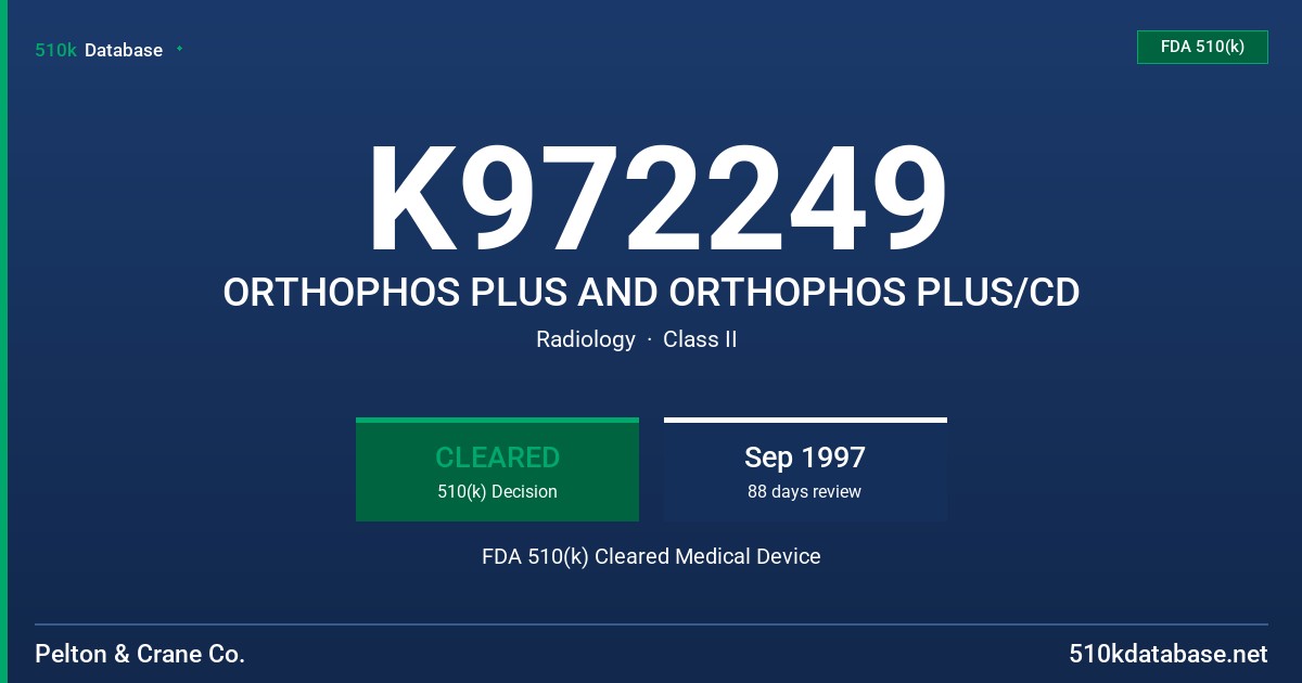 K972249 ORTHOPHOS PLUS AND ORTHOPHOS PLUS/CD FDA 510(k) Cleared Medical Device