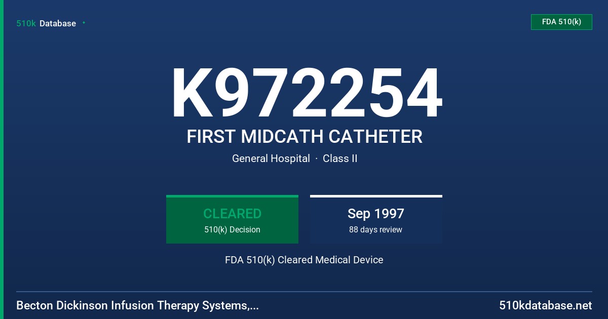 K972254 FIRST MIDCATH CATHETER FDA 510(k) Cleared Medical Device