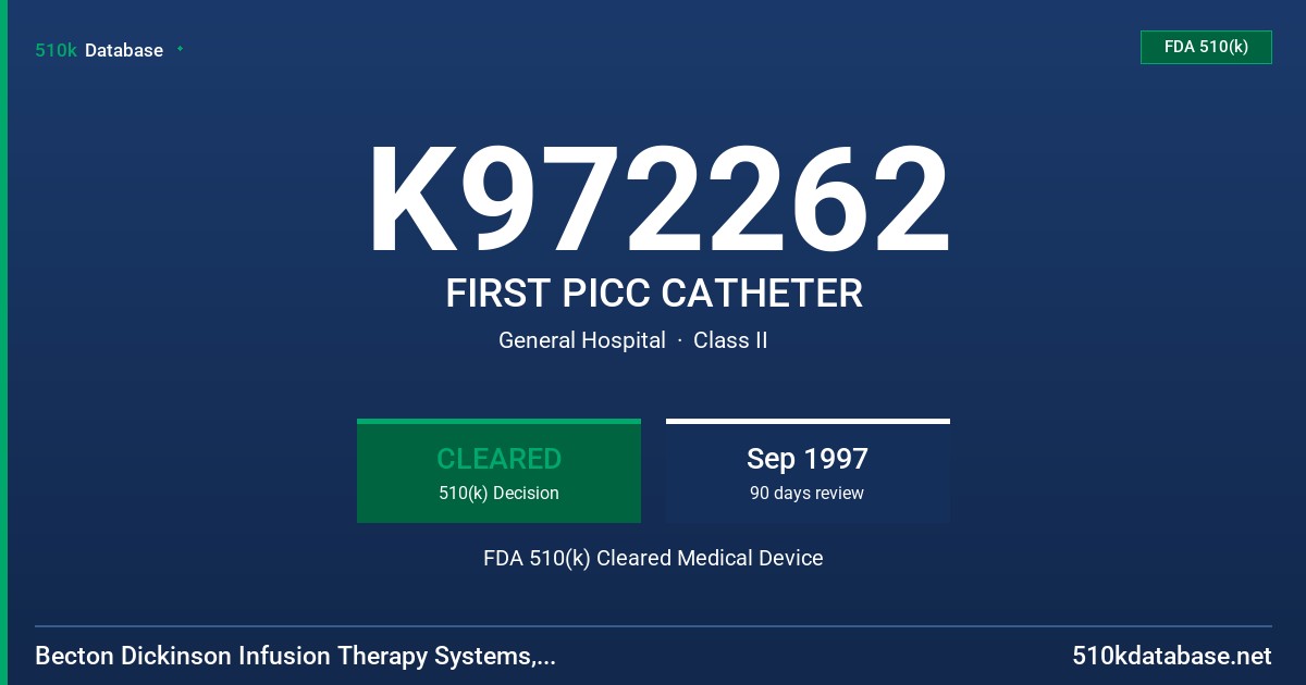 K972262 FIRST PICC CATHETER FDA 510(k) Cleared Medical Device
