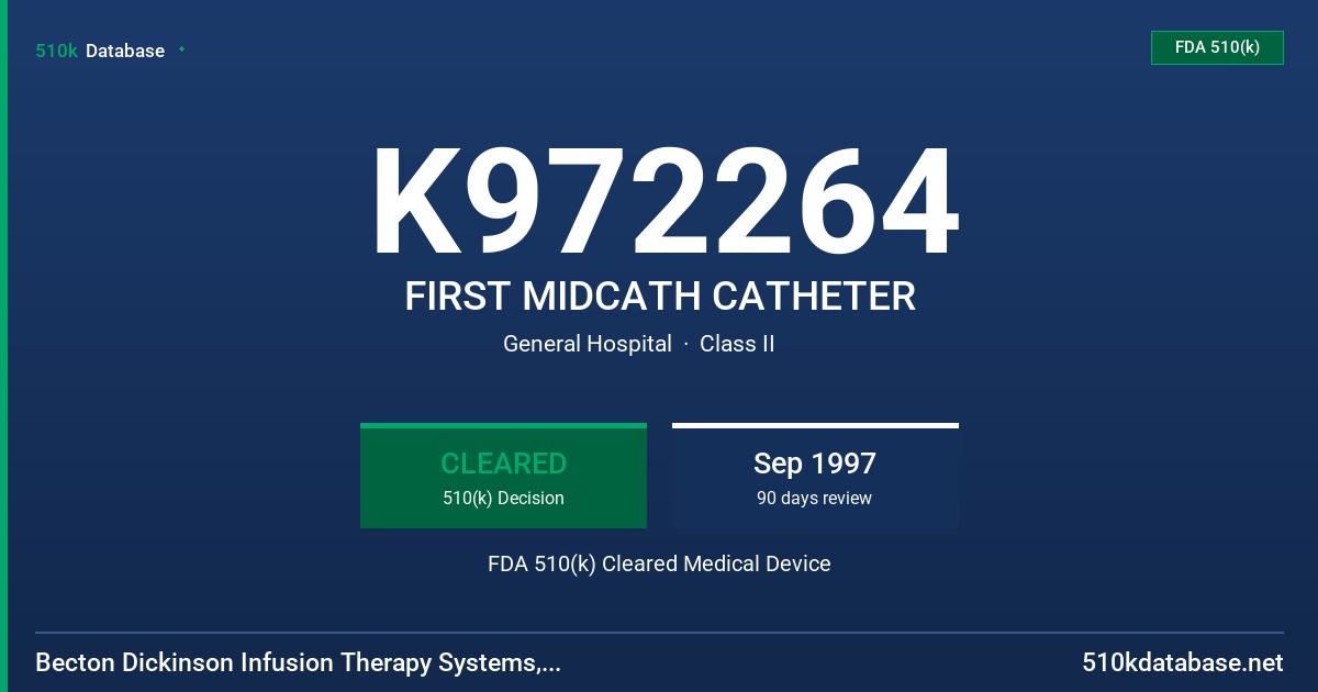 K972264 FIRST MIDCATH CATHETER FDA 510(k) Cleared Medical Device