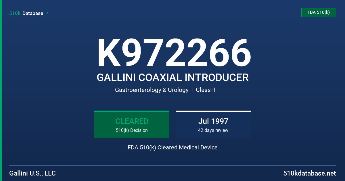 K972266 GALLINI COAXIAL INTRODUCER FDA 510(k) Cleared Medical Device