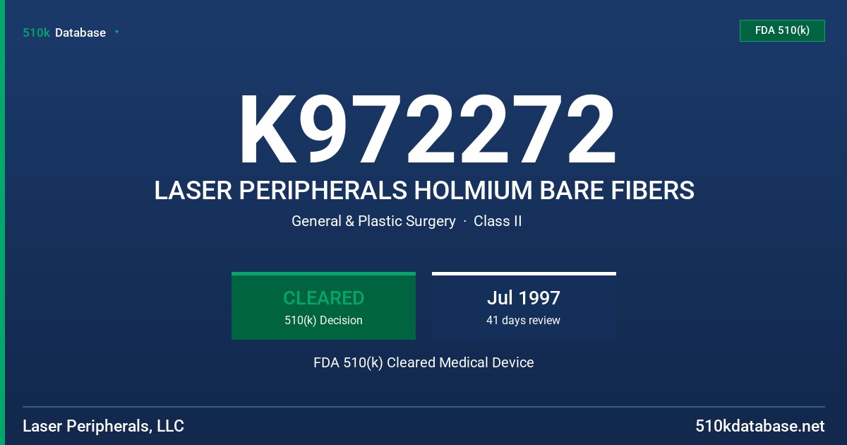K972272 LASER PERIPHERALS HOLMIUM BARE FIBERS FDA 510(k) Cleared Medical Device