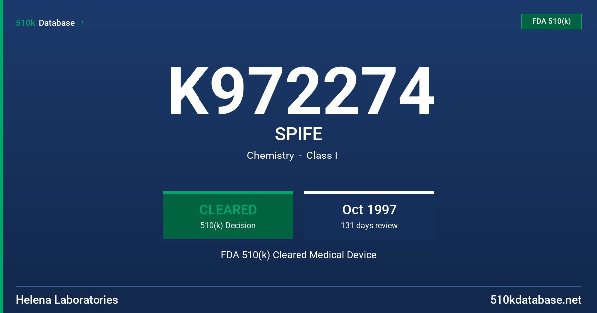 K972274 SPIFE FDA 510(k) Cleared Medical Device