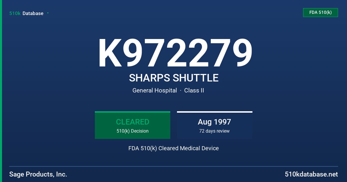 K972279 SHARPS SHUTTLE FDA 510(k) Cleared Medical Device