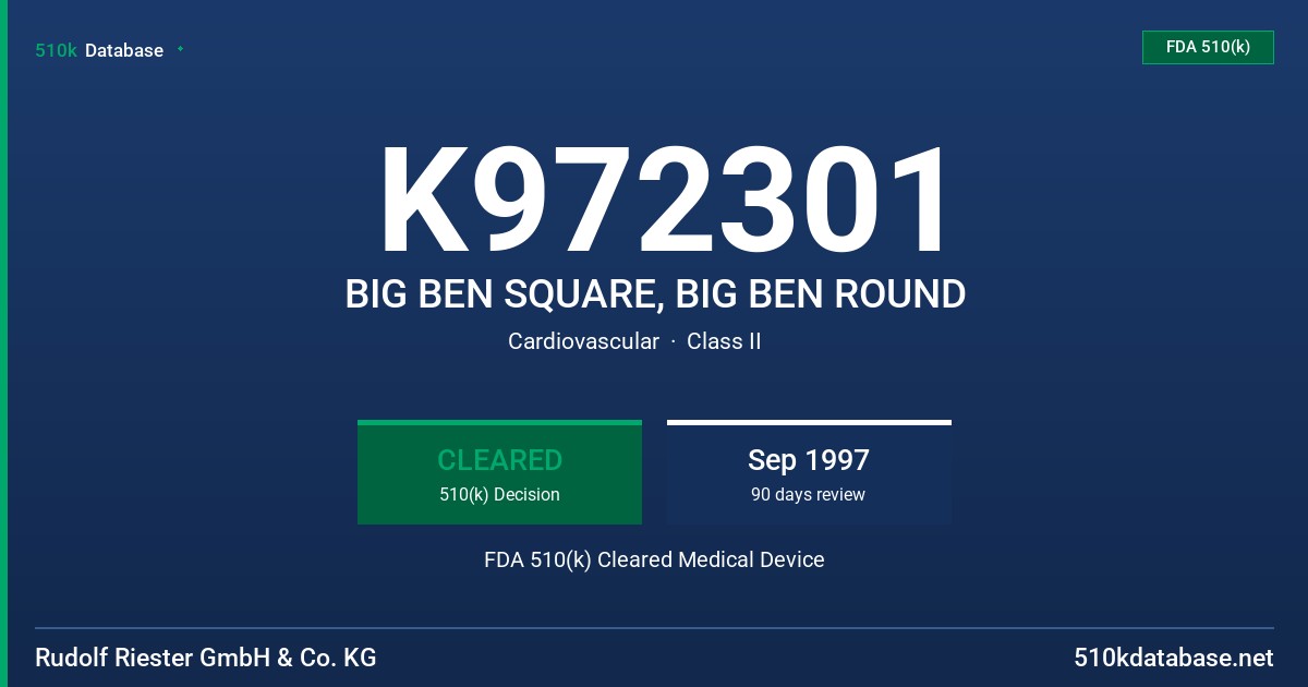 K972301 BIG BEN SQUARE, BIG BEN ROUND FDA 510(k) Cleared Medical Device