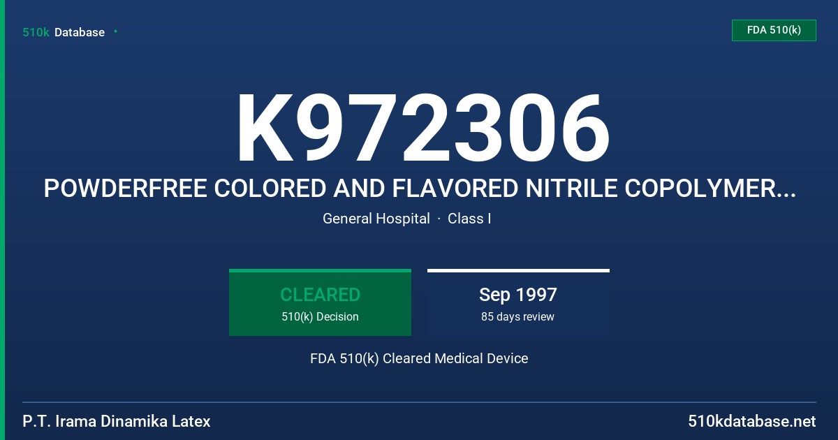 K972306 POWDERFREE COLORED AND FLAVORED NITRILE COPOLYMER PATIENT EXAMINATION GLOVES-MEDICAL DEVICE FDA 510(k) Cleared Medical Device