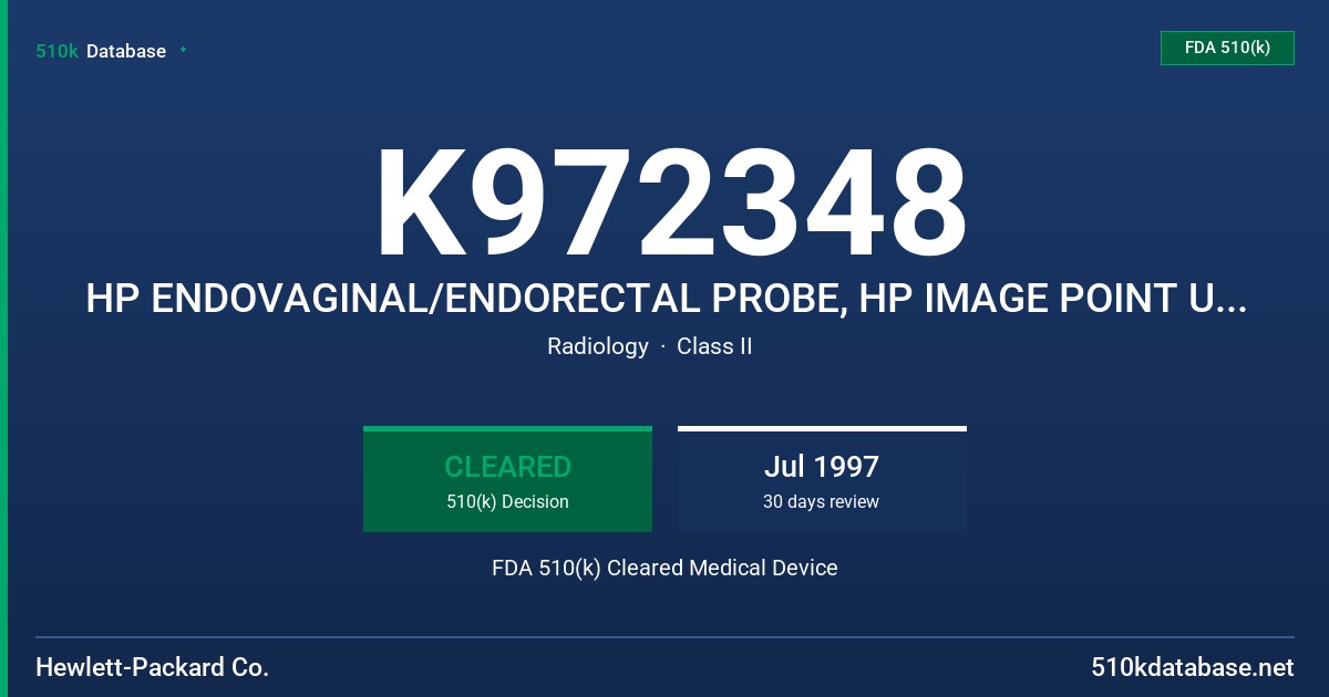 K972348 HP ENDOVAGINAL/ENDORECTAL PROBE, HP IMAGE POINT ULTRASOUND SYSTEM FDA 510(k) Cleared Medical Device