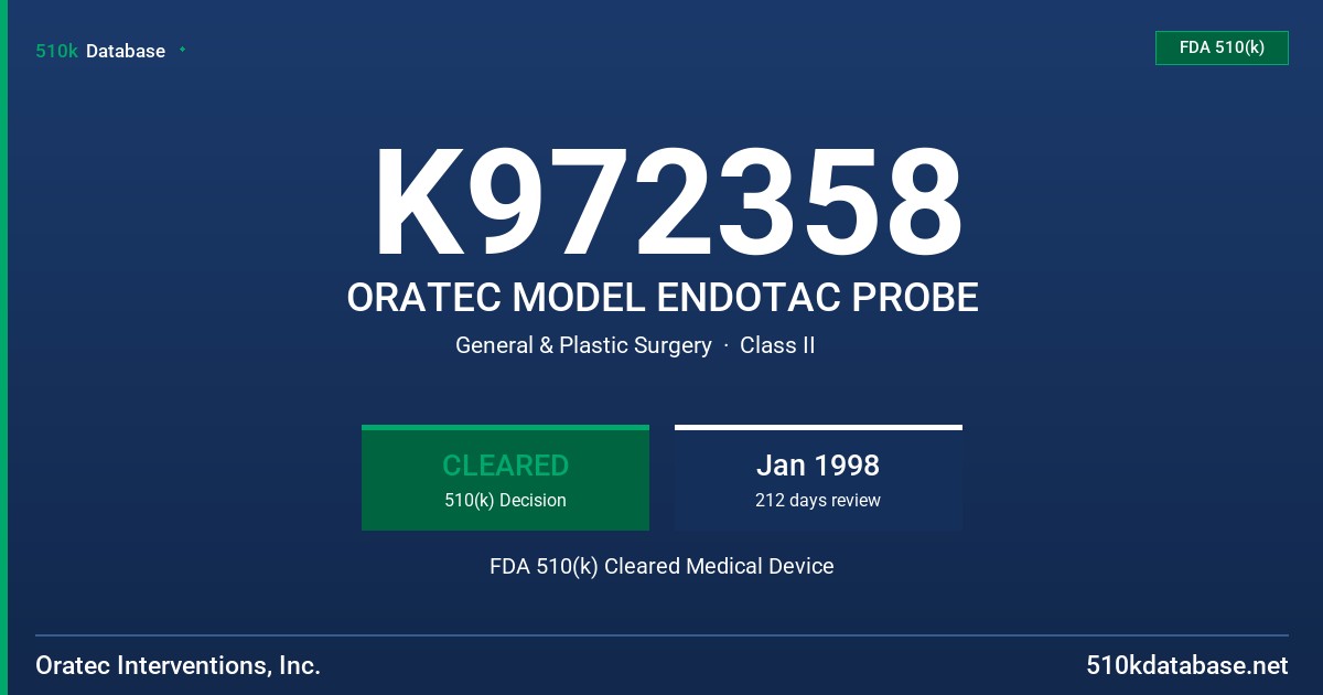 K972358 ORATEC MODEL ENDOTAC PROBE FDA 510(k) Cleared Medical Device
