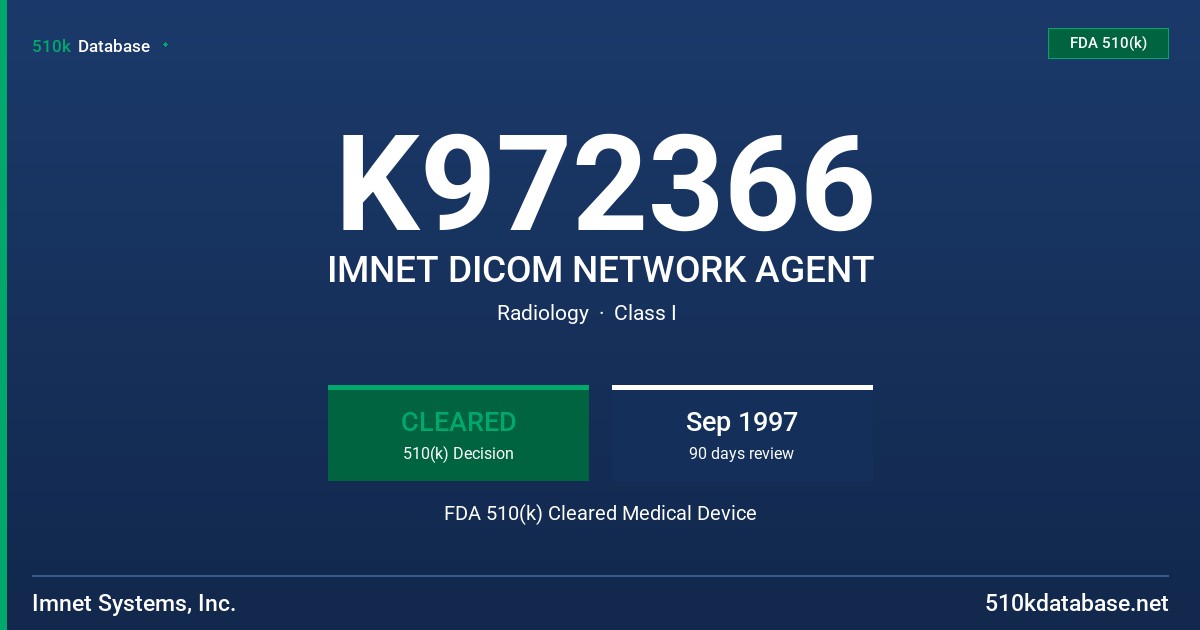 K972366 IMNET DICOM NETWORK AGENT FDA 510(k) Cleared Medical Device